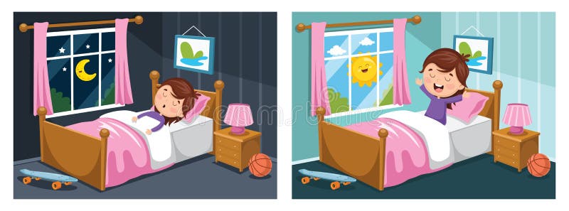 Vector Illustration Of Kid Sleeping And Waking Up Stock Vector