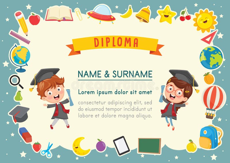 Vector Illustration of Kids Diploma Stock Vector - Illustration of girl ...