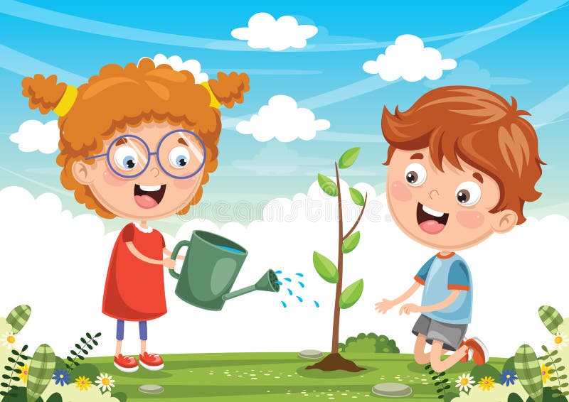 Vector Illustration Of Kids Planting vector illustration