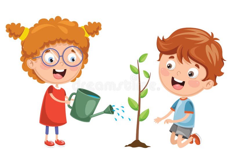 Vector Illustration Of Kids Planting stock illustration