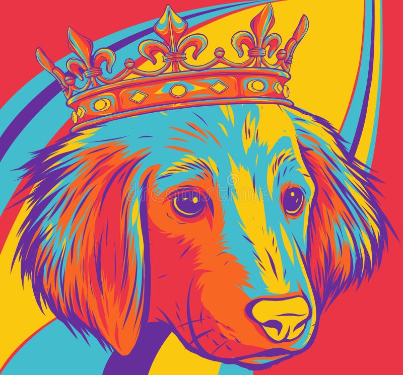Vector Illustration of King Dog Head on White Background Stock Vector