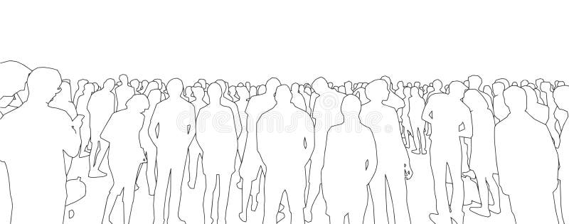 Illustration of Large Crowd of People Standing in Line in Black and