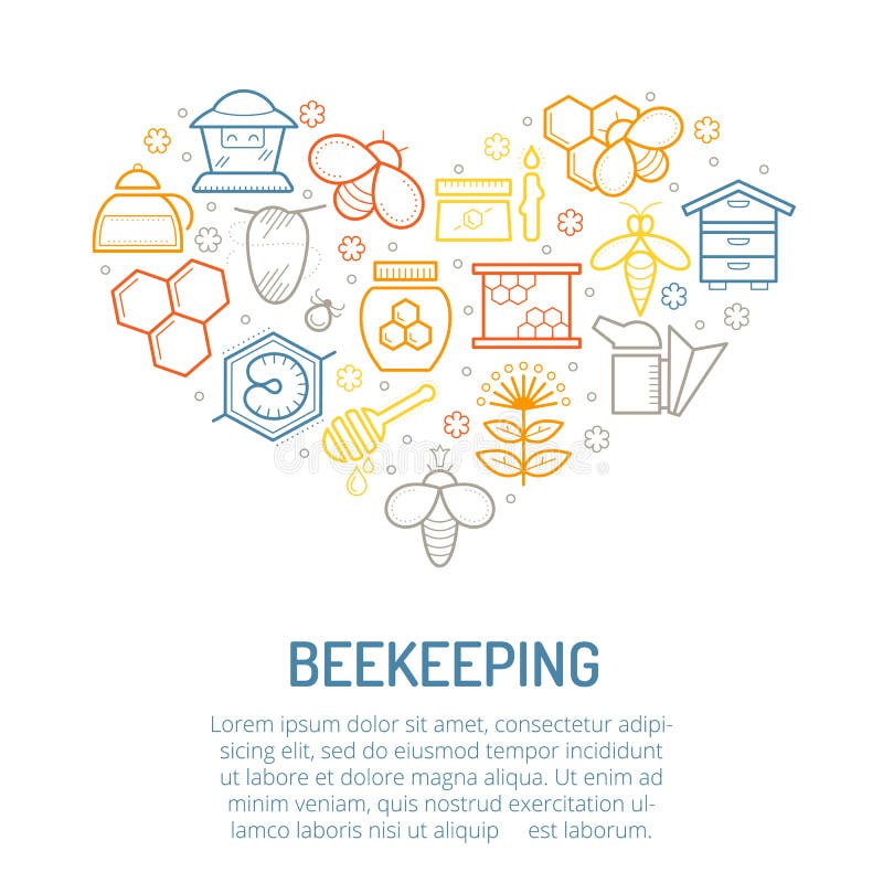 Vector illustration with linear colorful honey and beekeeping icons vector illustration Vector illustration with linear colorful honey and beekeeping icons vector illustration