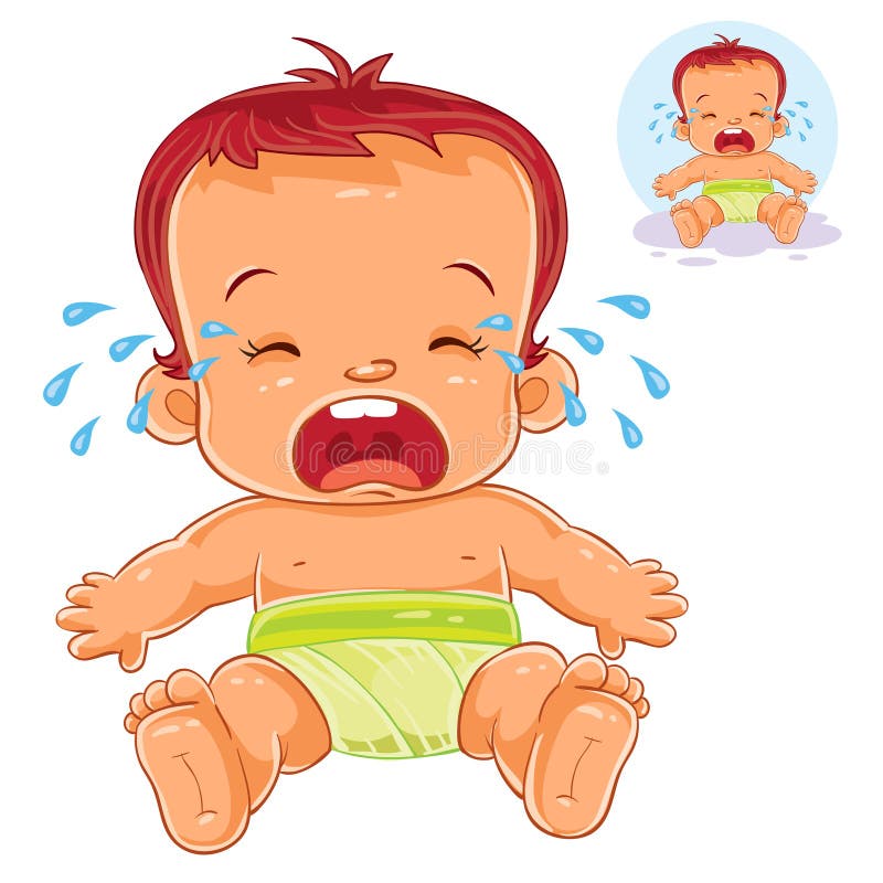 Vector illustration little baby in diapers cries royalty free illustration
