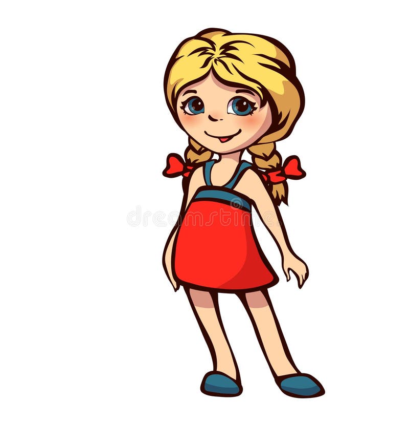 Vector Illustration of Little Girl in Red Dress Stock Vector