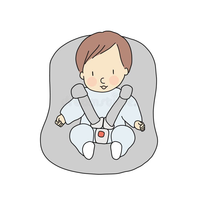 Vector Illustration of Little Infant Sitting in Car Seat. Baby Safety ...