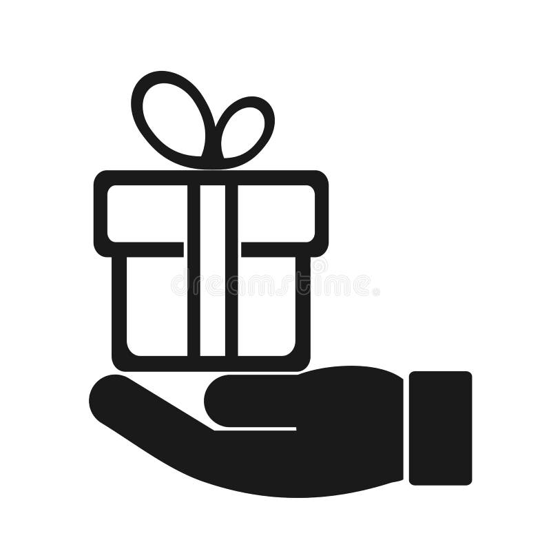 Vector Illustration, Logo,  Icon, Hand and Gift Box with Ribbon