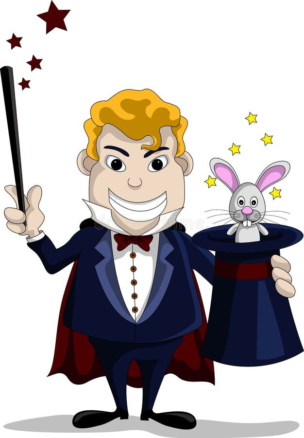 magician pulls out a rabbit from a hat vector illustration