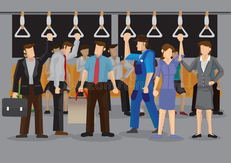 Inside a Crowded Metro During Peak Hours Cartoon Vector Illustration royalty free illustration