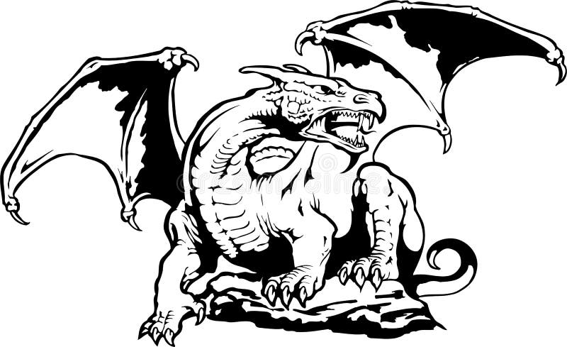 Vector Drawing European Myths Two Black Dragons Sword Fairy King