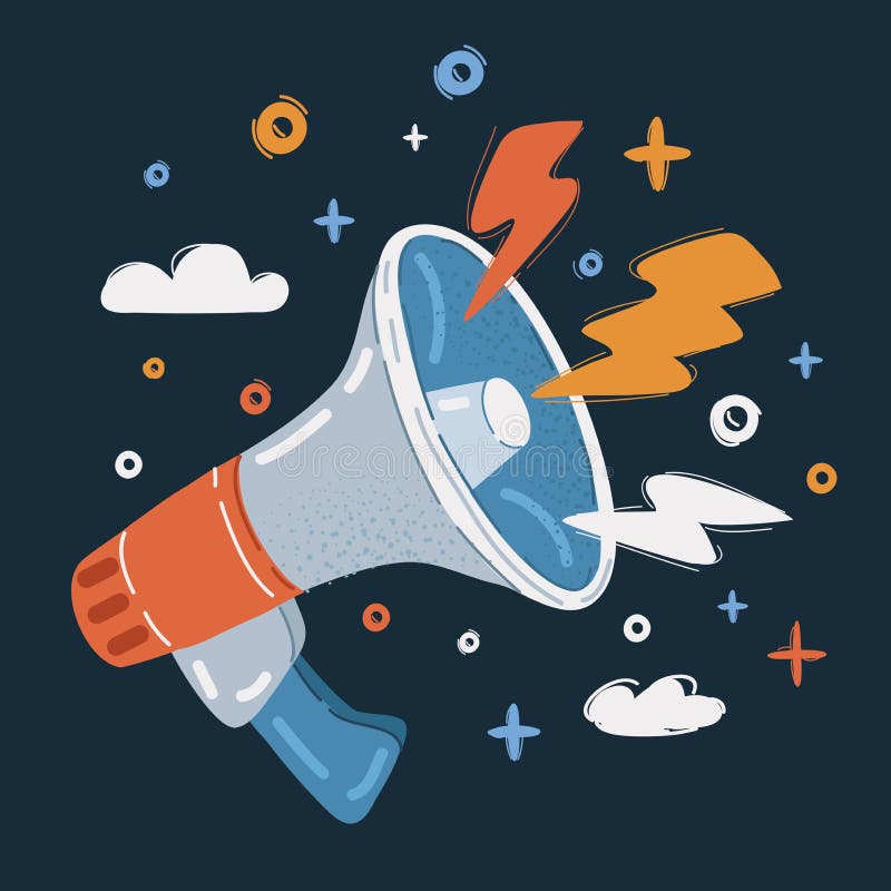 Vector illustration of megaphone over dark backround. stock illustration