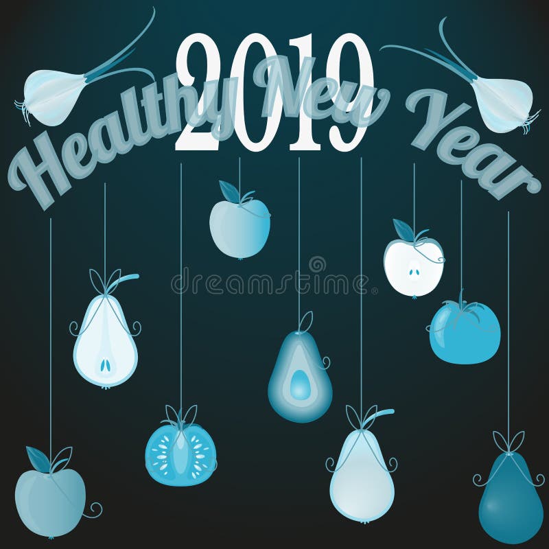 Vector Illustration mit Glückwunschhintergrund gesundem neuem Jahr 2019 stock abbildung Vector Illustration mit Glückwunschhintergrund gesundem neuem Jahr 2019 stock abbildung