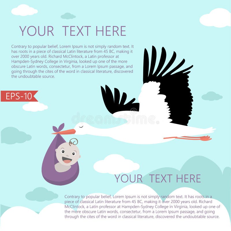 Vector Illustration mit Märchenlandschaft, Storch und einem Baby vektor abbildung Vector Illustration mit Märchenlandschaft, Storch und einem Baby vektor abbildung