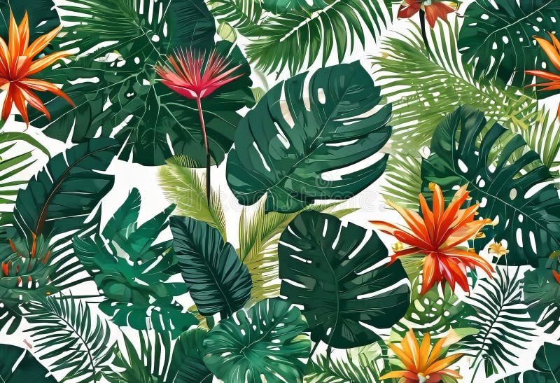 Vector illustration, modern collage of floral illustrations of tropical elements, palm leaf stock illustration