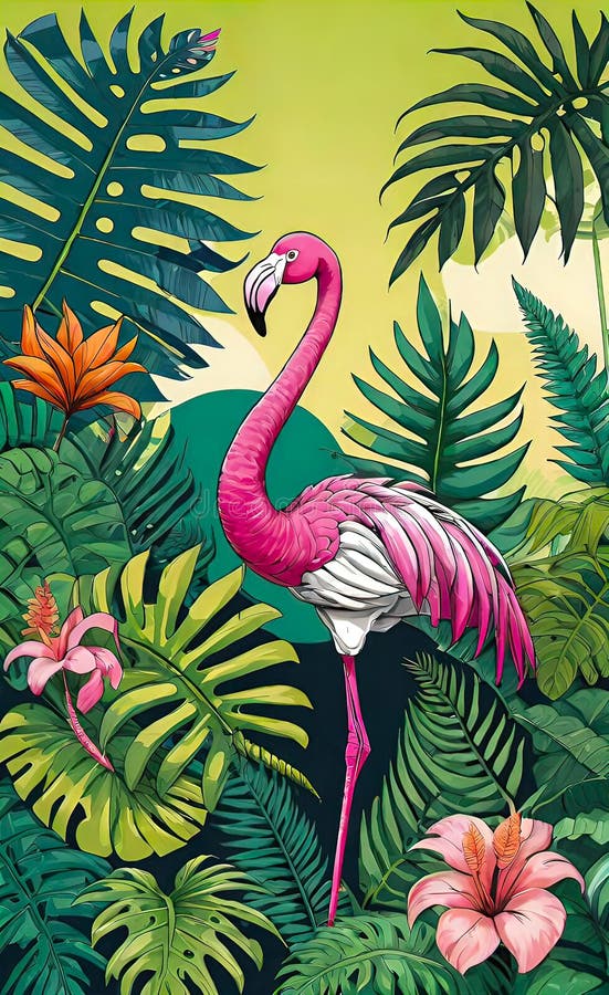 Vector illustration, modern collage of floral illustrations of tropical elements, palm leaf royalty free illustration
