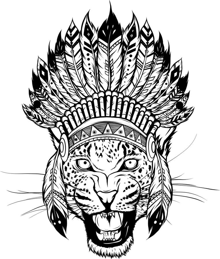 Vector Illustration of Monochrome Head Leopard Feathers Stock Vector ...