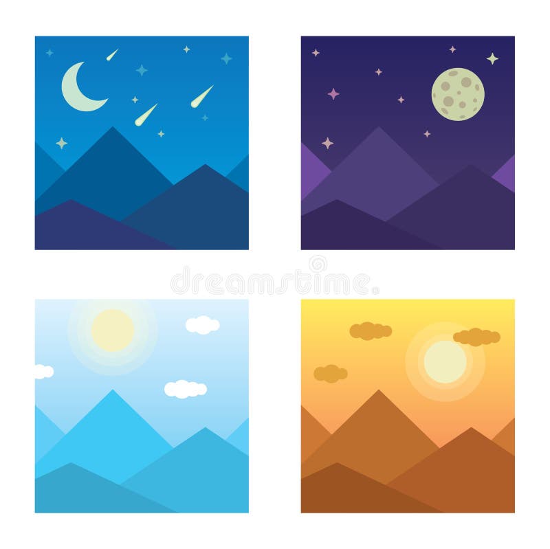 Vector Illustration of a Mountain Landscape in the Morning, Evening ...