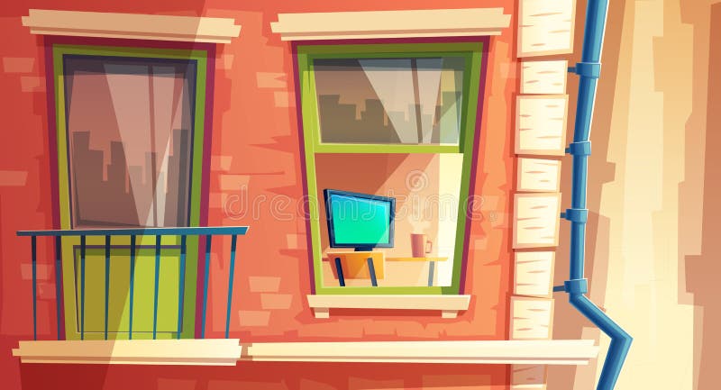 Vector illustration of multi-storey apartment, home outside concept, balcony on a building. Architecture, web background vector illustration