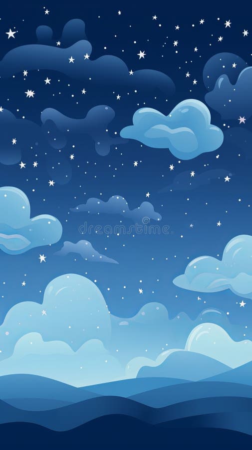 Vector Illustration of Night Sky with Clouds and Stars Stock ...
