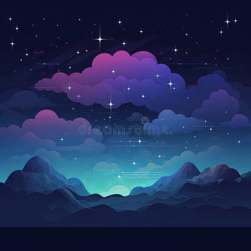Vector Illustration of Night Sky with Clouds and Stars Stock ...