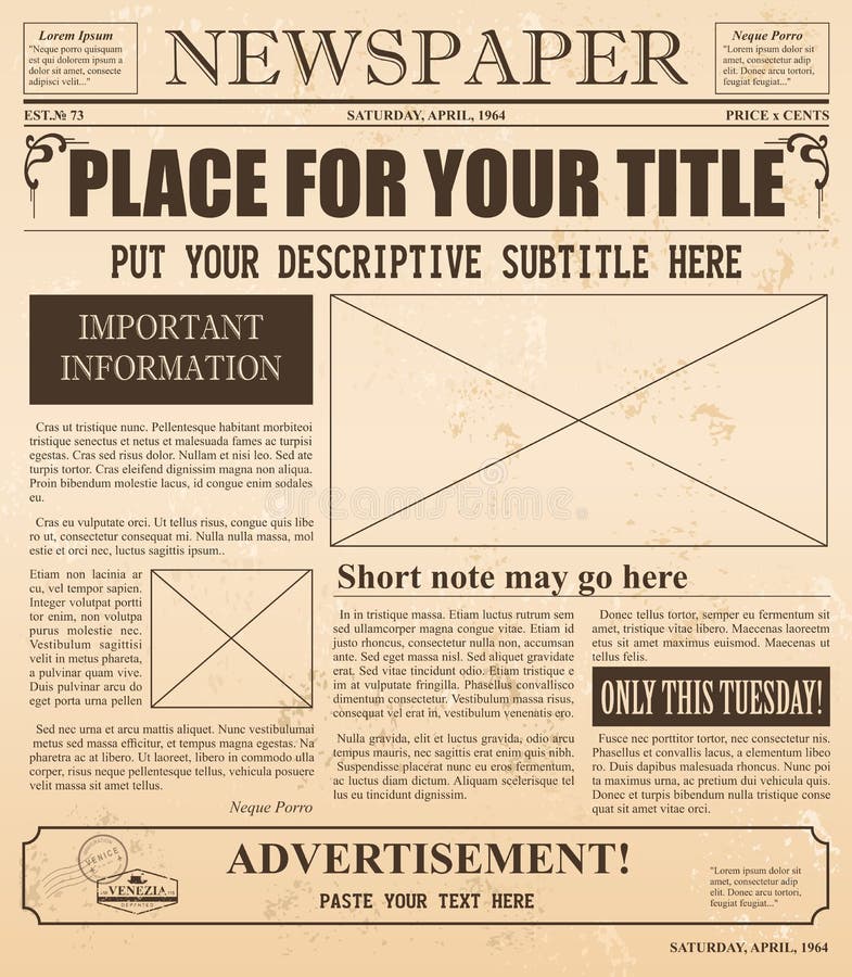 Vector illustration of old newspaper retro design. Vintage background with place for text and images. royalty free illustration Vector illustration of old newspaper retro design. Vintage background with place for text and images. royalty free illustration