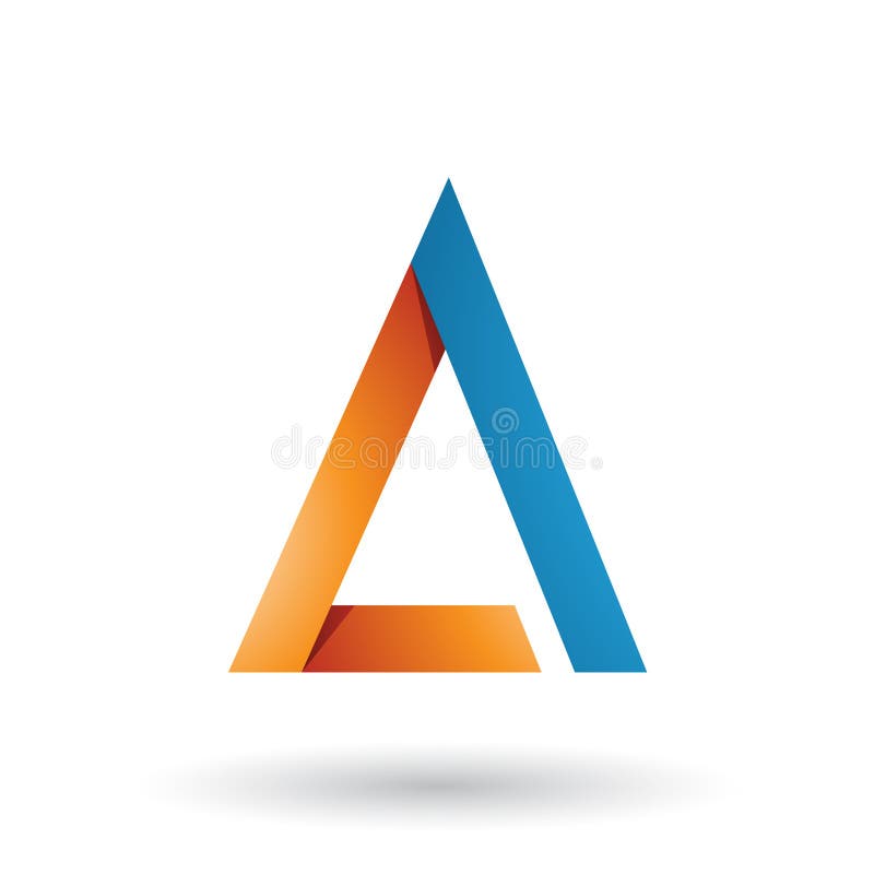 Orange and Blue Folded Triangle Letter A isolated on a White Background vector illustration