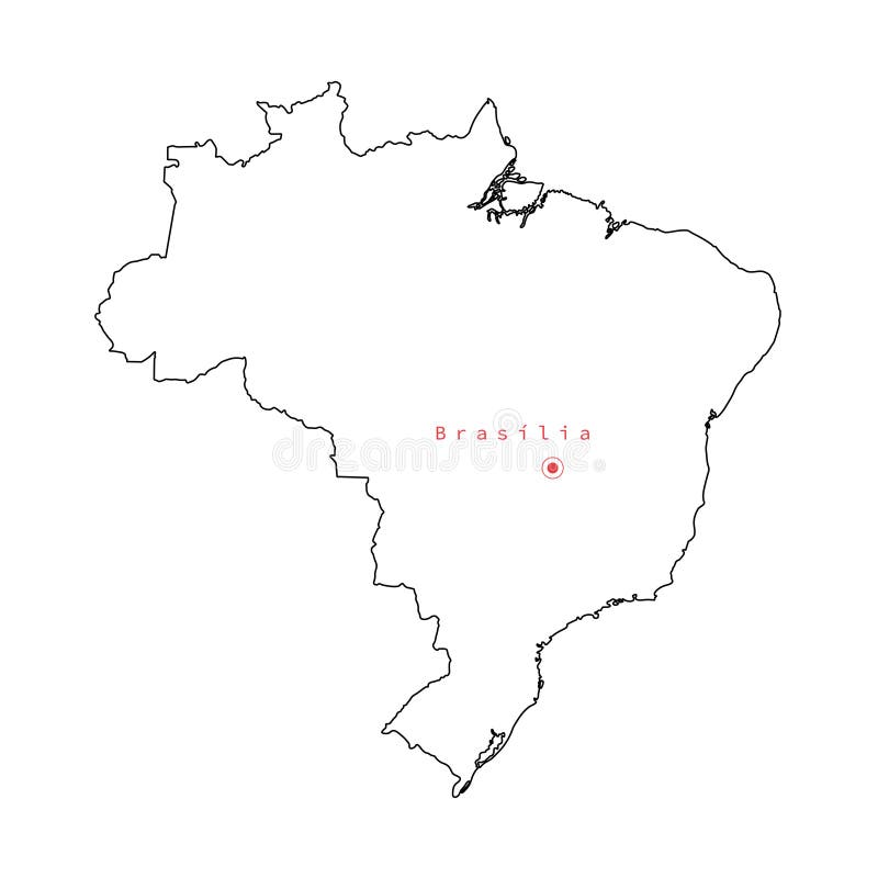 Vector illustration of outline Brazil map with capital city Brasilia. stock illustration