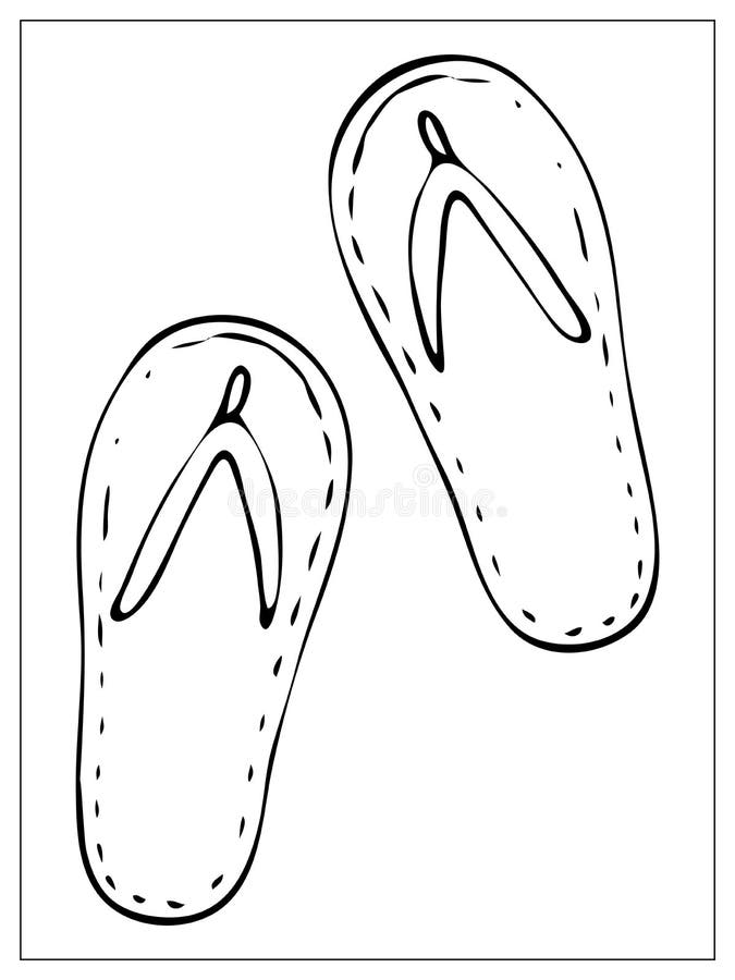 Vector Illustration with Outlines of Pair of Beach Sandals, Flip-flop ...