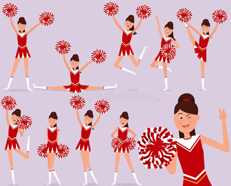 Set of a Cheerful Cheerleader Character. Stock Illustration