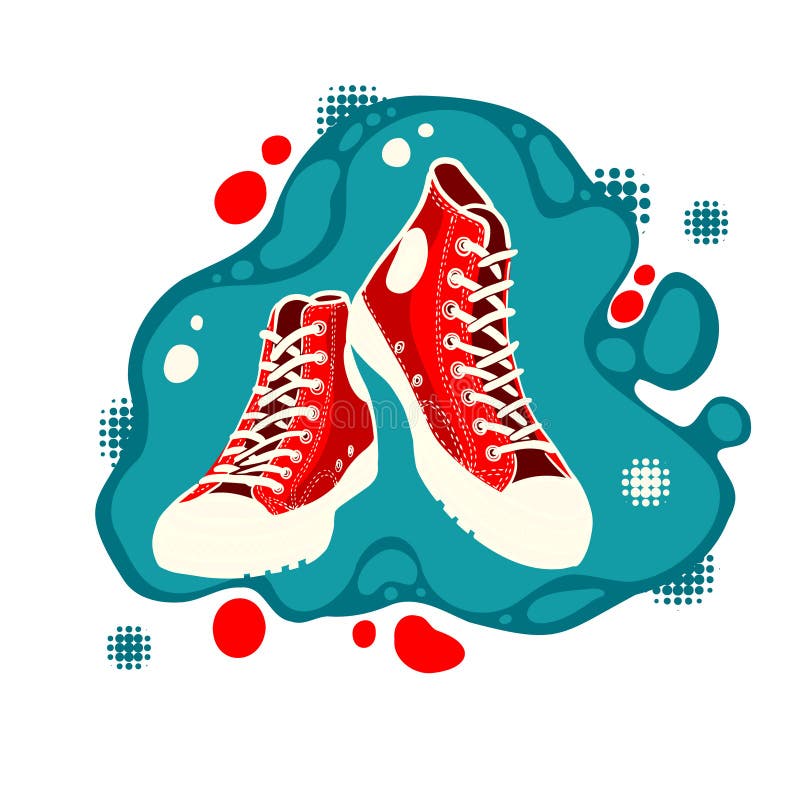 Vector Illustration. Pair Red Textile Sneaker with Rubber Toe and Loose ...