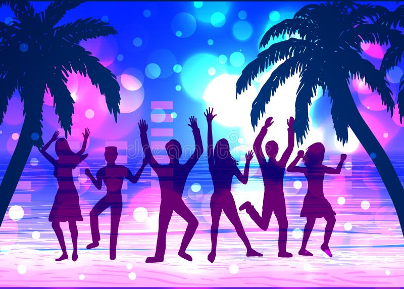 Vector Illustration of Party on Beach at Night. Stock Vector ...