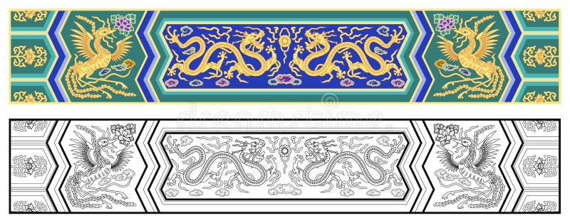 Vector illustration pattern of dragon and Phoenix,which are mainly used in ancient Chinese royal buildings royalty free illustration