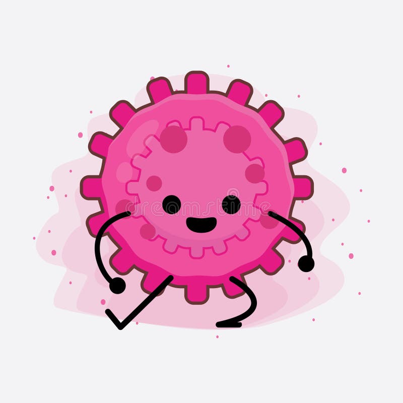 Pink Virus Cute Character Illustration with Simple Face, Hands and Legs ...