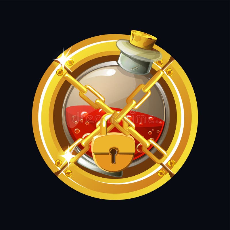 Vector illustration of potions icon with golden lock. vector illustration