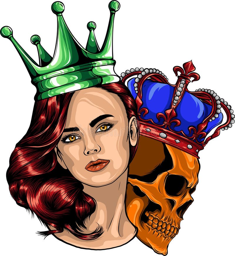 King and queen death portrait a skull Royalty Free Vector
