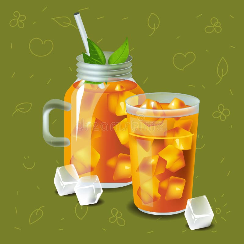 Vector illustration in real style about iced tea with ice