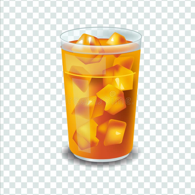 Real style vector illustration isolated on transparent background. Glass with iced tea with ice cubes. Real style vector illustration isolated on transparent background. Glass with iced tea with ice cubes