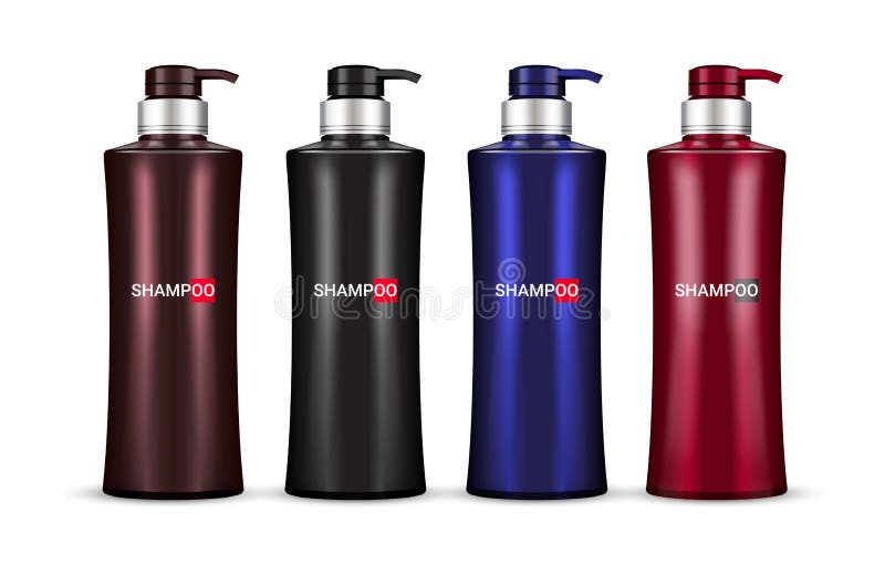 Vector Illustration of Realistic Shampoo Bottles Isolated on White