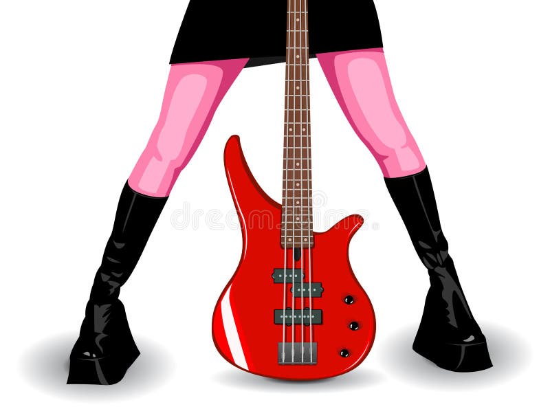 Vector illustration of red bass guitar and legs