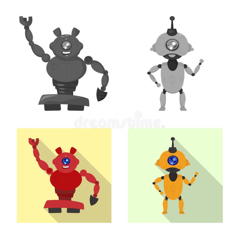 Vector design of robot and factory sign. Collection of robot and space stock symbol for web. stock illustration