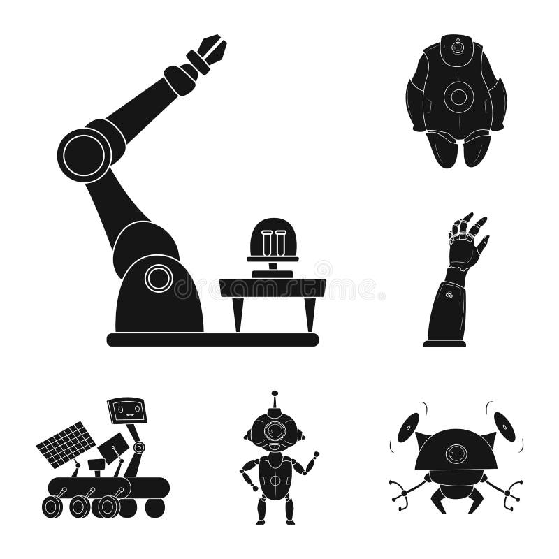 Vector Illustration Of Robot And Factory Sign. Set Of ...