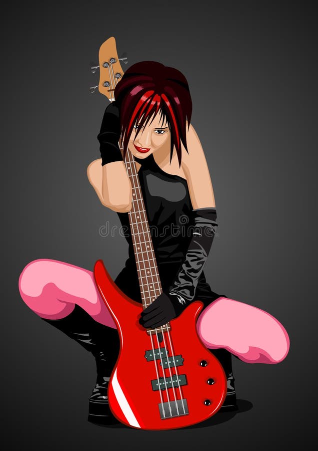 Vector illustration of rock girl with guitar