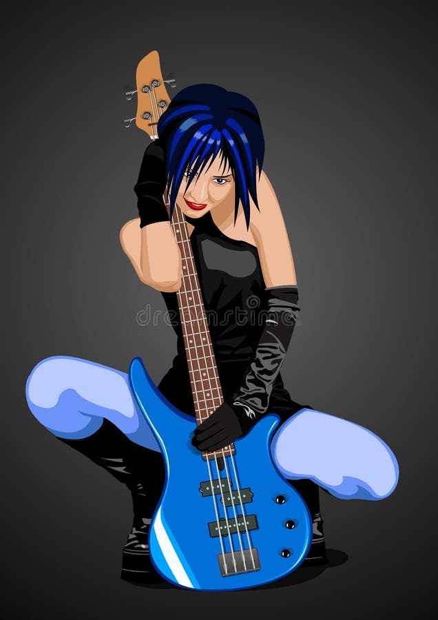 Vector illustration of rock girl with guitar