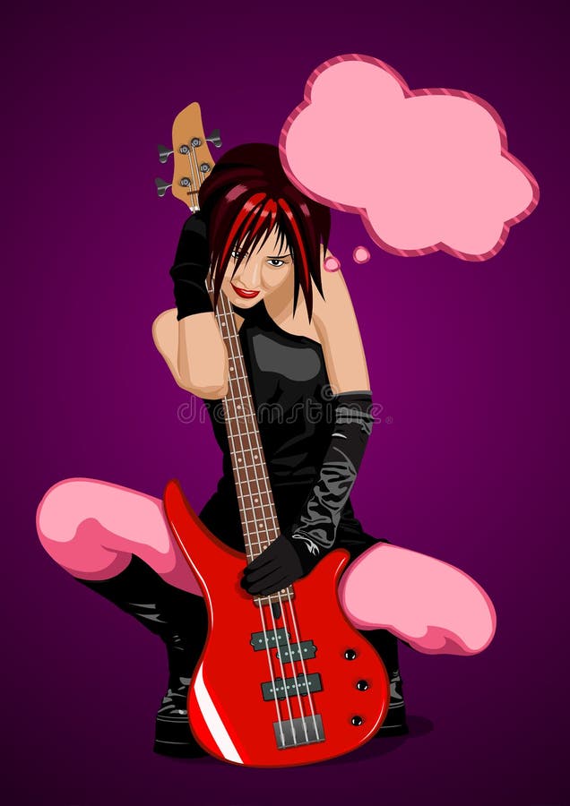 Vector illustration of rock girl with guitar