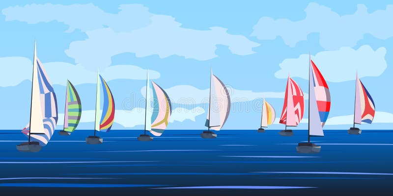 vector illustration of sailing yacht regatta. stock vector
