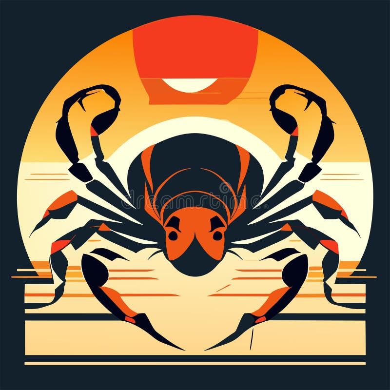 Vector illustration of a scorpion on a background of the sun. AI generated royalty free illustration