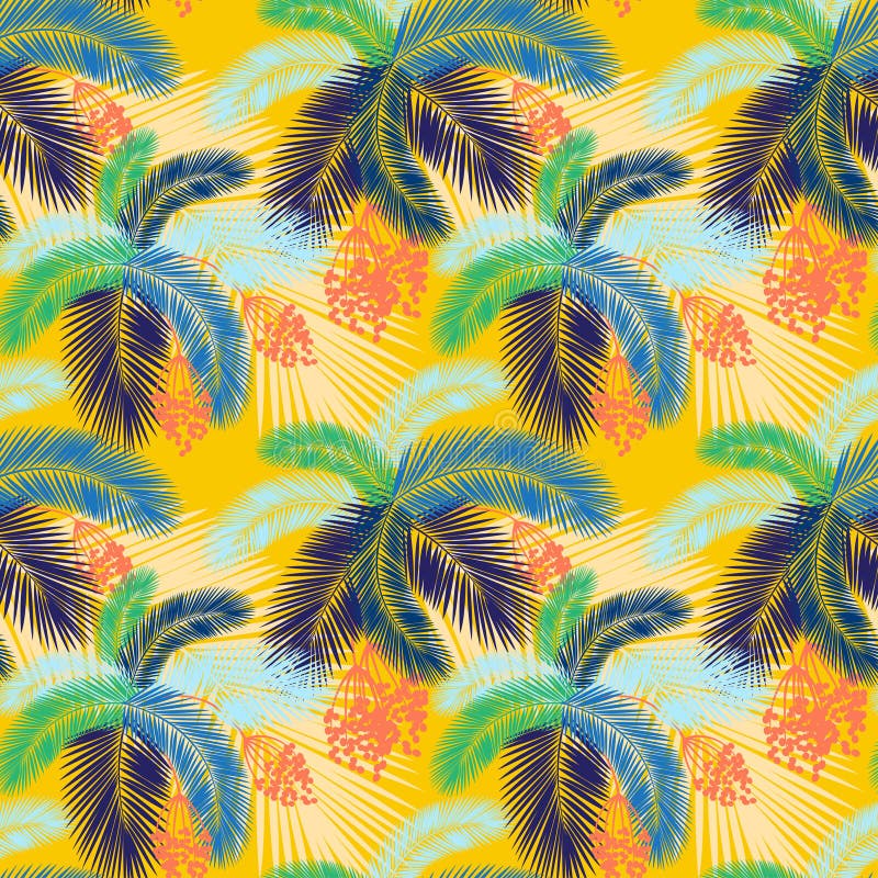 Vector Illustration Seamless Color Palm Leaves and Fruit Pattern Stock ...