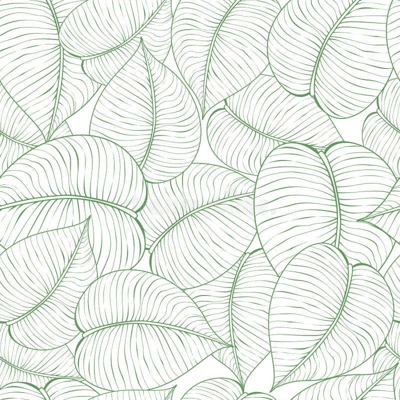 Vector illustration of seamless green leaf pattern. Abstract floral background with leaves, line style pattern, floral