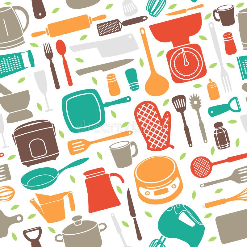 Seamless Pattern of Kitchen Utensil in Retro Style Stock Vector