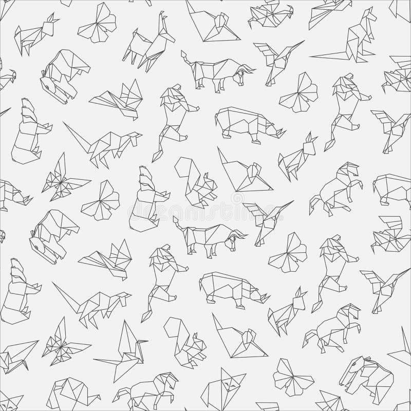 Vector Illustration of Seamless Pattern of Origami Animals Stock Vector